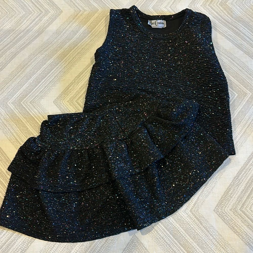 Dori Creations Girls Black with Sparkle Tank Top with Skirt Matching Set - 8/10